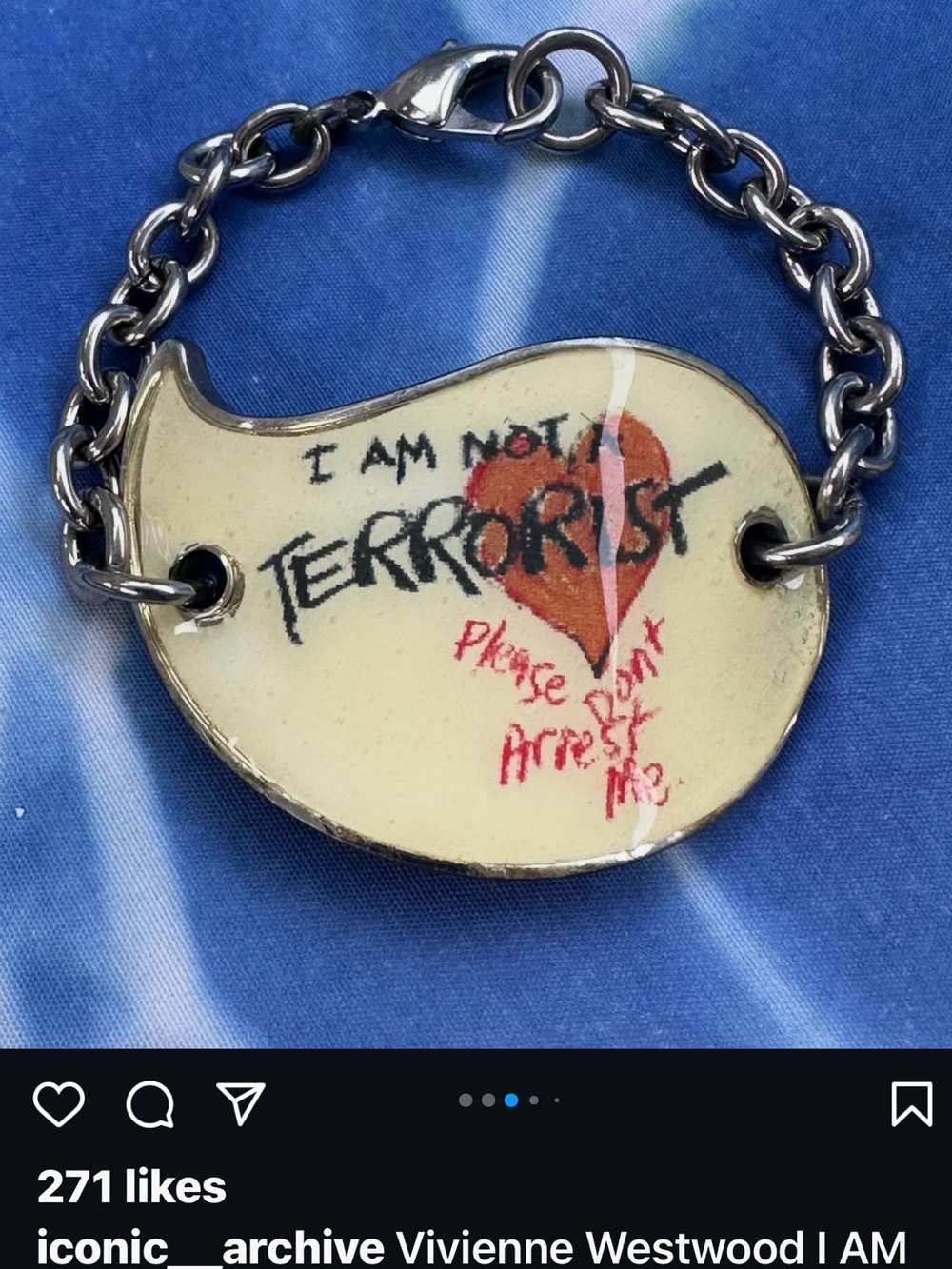 Vivienne Westwood Cream Heart Tag Bracelet with Red Heart Detail